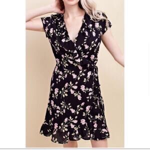 Wild Honey Black Floral Wrap Sun Dress NEW